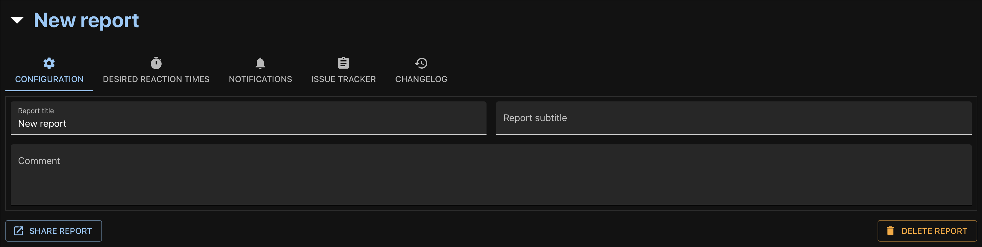 Screenshot of dialog to edit report title, subtitle, and comments