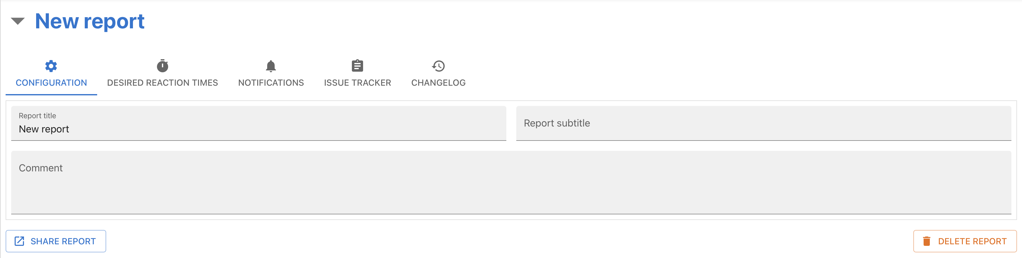 Screenshot of dialog to edit report title, subtitle, and comments
